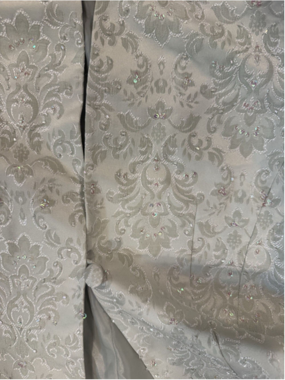 NWT Coldwater Creek Pale Green Sequin Damask Print Button Jacket 3/4 Sleeve 8 - Picture 6 of 7